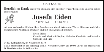Traueranzeige von Josefa Eiden von trierischer_volksfreund
