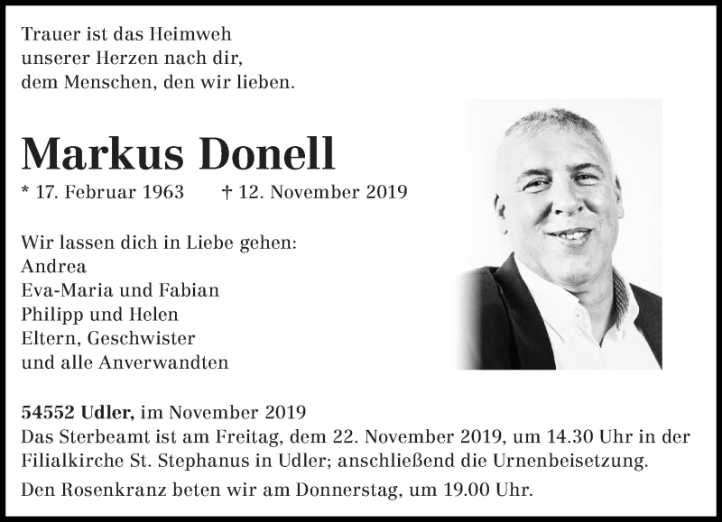  Traueranzeige für Markus Donell vom 16.11.2019 aus trierischer_volksfreund