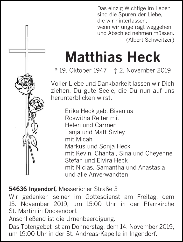  Traueranzeige für Matthias Heck vom 05.11.2019 aus trierischer_volksfreund