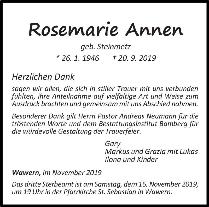  Traueranzeige für Rosemarie Annen vom 09.11.2019 aus trierischer_volksfreund