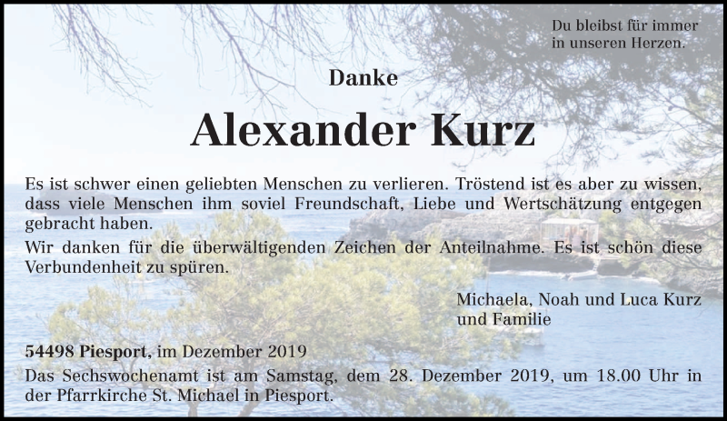  Traueranzeige für Alexander Kurz vom 21.12.2019 aus trierischer_volksfreund