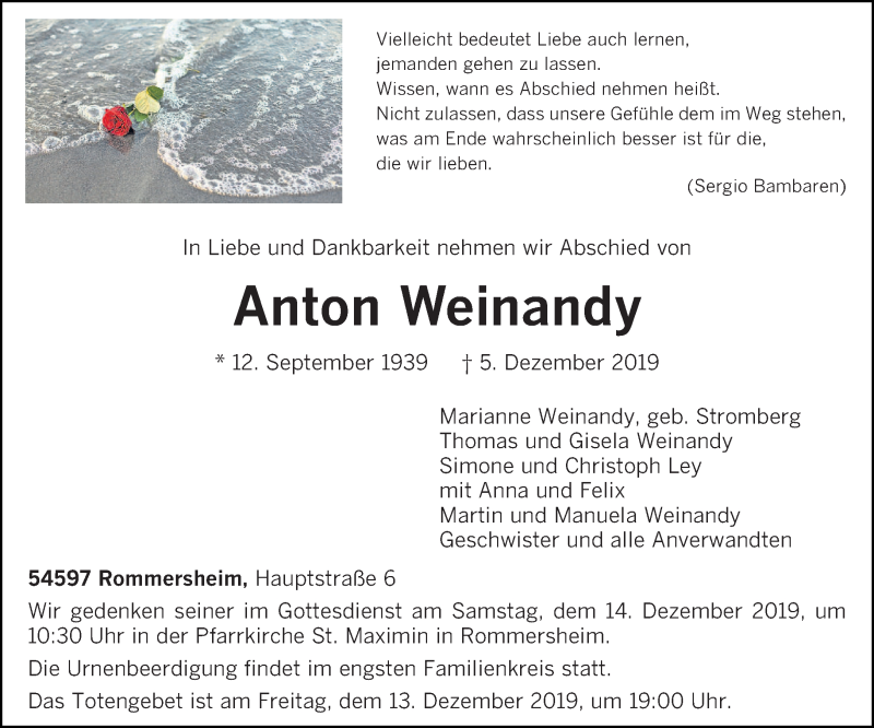  Traueranzeige für Anton Weinandy vom 06.12.2019 aus trierischer_volksfreund