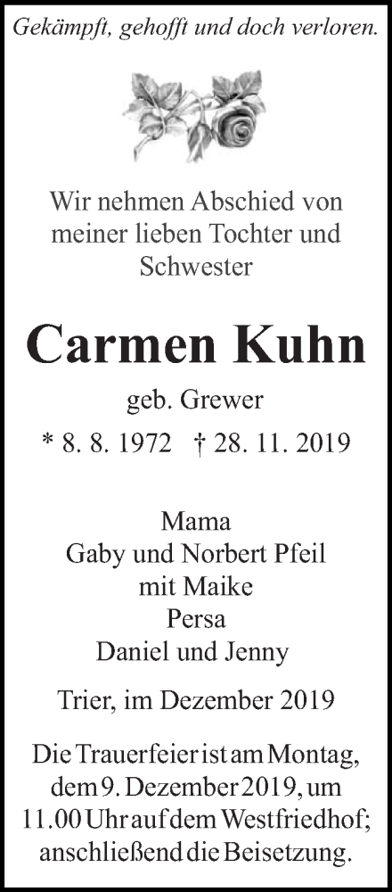  Traueranzeige für Carmen Kuhn vom 07.12.2019 aus trierischer_volksfreund