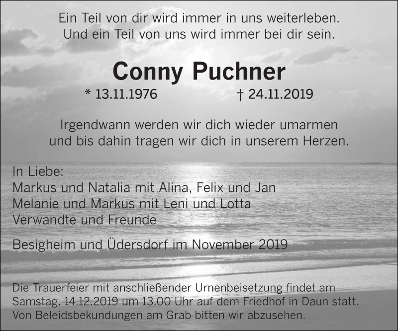  Traueranzeige für Conny Puchner vom 07.12.2019 aus trierischer_volksfreund