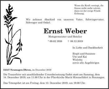 Traueranzeige von Ernst Weber von trierischer_volksfreund