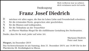 Traueranzeige von Franz Josef Diedrich von trierischer_volksfreund