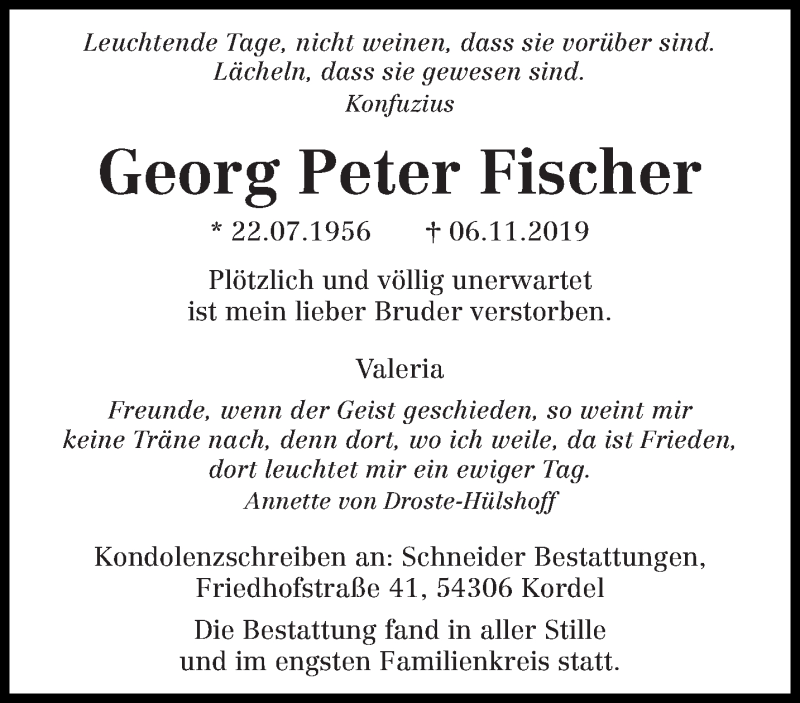  Traueranzeige für Georg Peter Fischer vom 07.12.2019 aus trierischer_volksfreund