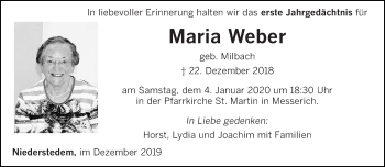 Traueranzeige von Maria Weber von trierischer_volksfreund