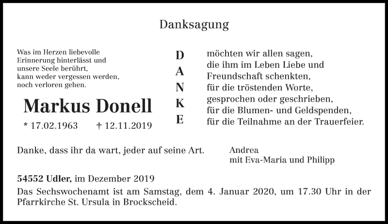  Traueranzeige für Markus Donell vom 28.12.2019 aus trierischer_volksfreund