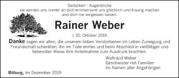 Traueranzeige von Rainer Weber von trierischer_volksfreund
