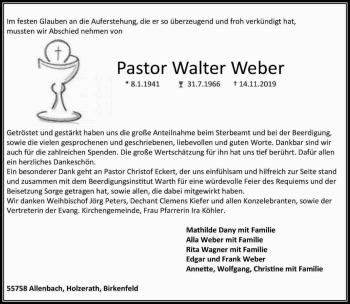 Traueranzeige von Walter Weber von trierischer_volksfreund