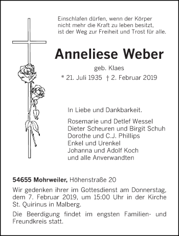 Traueranzeige von Anneliese Weber von trierischer_volksfreund