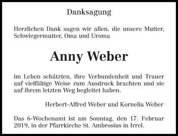 Traueranzeige von Anny Weber von trierischer_volksfreund