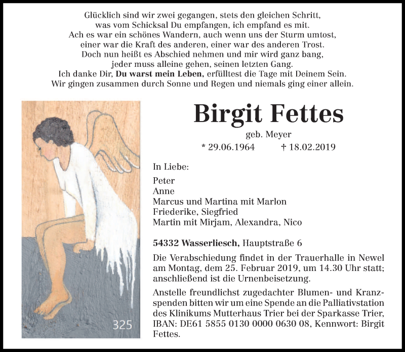  Traueranzeige für Birgit Fettes vom 23.02.2019 aus trierischer_volksfreund