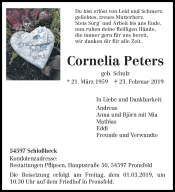Traueranzeige von Cornelia Peters von trierischer_volksfreund