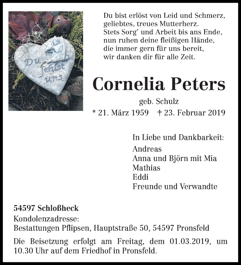  Traueranzeige für Cornelia Peters vom 27.02.2019 aus trierischer_volksfreund