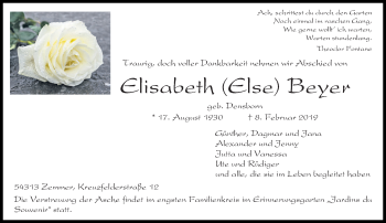 Traueranzeige von Elisabeth Beyer von trierischer_volksfreund