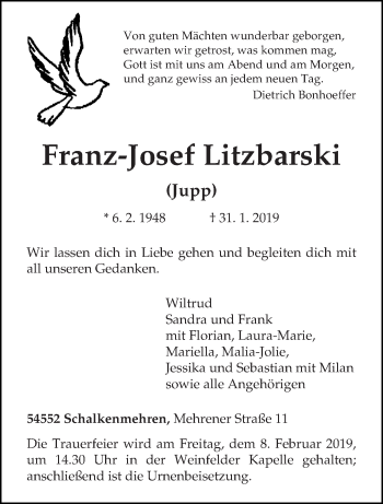 Traueranzeige von Franz-Josef Litzbarski von trierischer_volksfreund