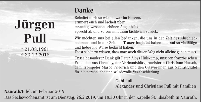  Traueranzeige für Jürgen Pull vom 23.02.2019 aus trierischer_volksfreund