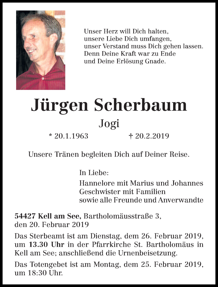  Traueranzeige für Jürgen Scherbaum vom 23.02.2019 aus trierischer_volksfreund