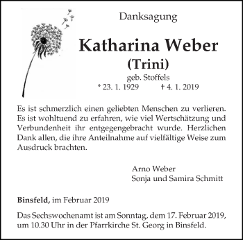 Traueranzeige von Katharina Weber von trierischer_volksfreund