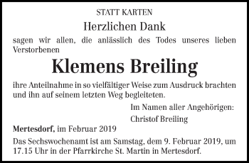 Traueranzeige von Klemens Breiling von trierischer_volksfreund