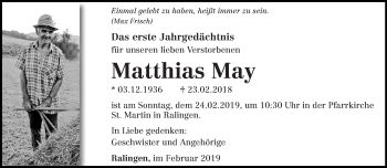 Traueranzeige von Matthias May von trierischer_volksfreund