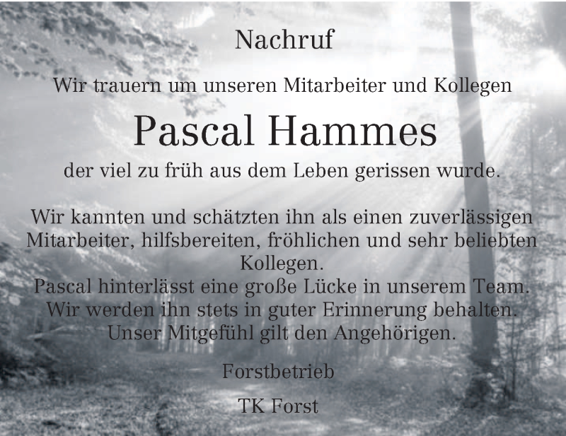  Traueranzeige für Pascal Hammes vom 19.02.2019 aus trierischer_volksfreund