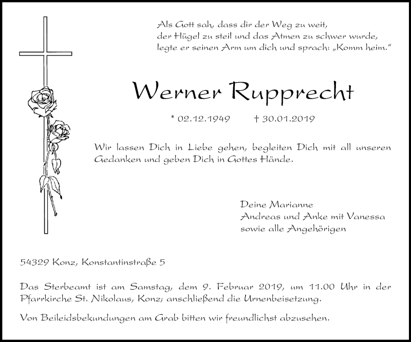  Traueranzeige für Werner Rupprecht vom 06.02.2019 aus trierischer_volksfreund