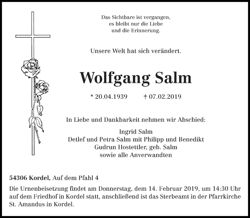  Traueranzeige für Wolfgang Salm vom 11.02.2019 aus trierischer_volksfreund