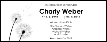 Traueranzeige von Charly Weber von trierischer_volksfreund