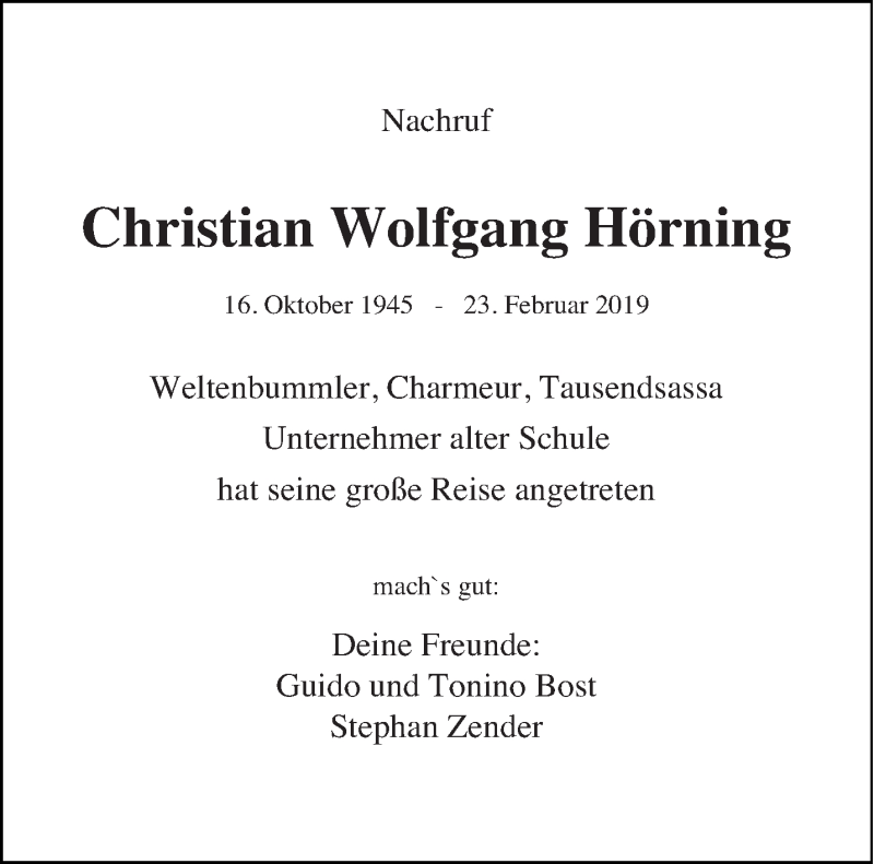  Traueranzeige für Christian Wolfgang Hörning vom 16.03.2019 aus trierischer_volksfreund