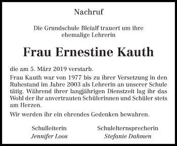 Traueranzeige von Ernestine Kauth von trierischer_volksfreund