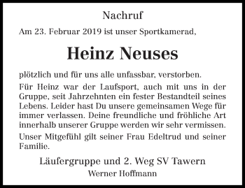 Traueranzeige von Heinz Neuses von trierischer_volksfreund