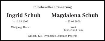 Traueranzeige von Ingrid und Magdalena Schuh von trierischer_volksfreund