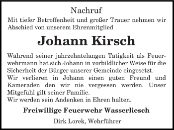 Traueranzeige von Johann Kirsch von trierischer_volksfreund