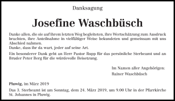 Traueranzeige von Josefine Waschbüsch von trierischer_volksfreund