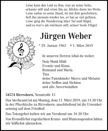 Traueranzeige von Jürgen Weber von trierischer_volksfreund