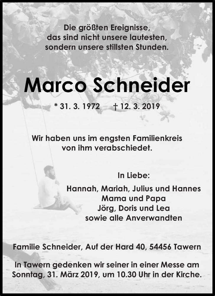  Traueranzeige für Marco Schneider vom 23.03.2019 aus trierischer_volksfreund