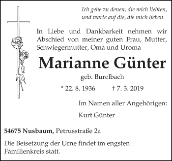 Traueranzeige von Marianne Günter von trierischer_volksfreund
