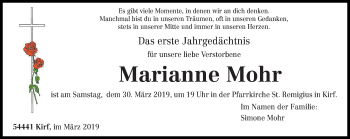 Traueranzeige von Marianne Mohr von trierischer_volksfreund