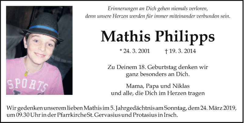  Traueranzeige für Mathis Philipps vom 23.03.2019 aus trierischer_volksfreund