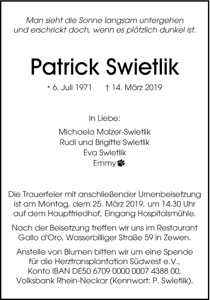  Traueranzeige für Patrick Swietlik vom 20.03.2019 aus trierischer_volksfreund