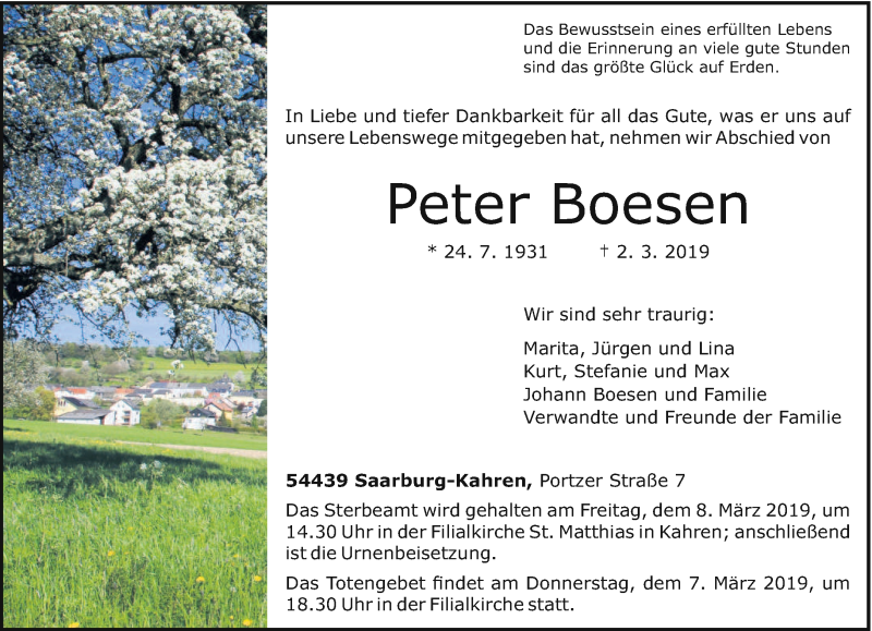  Traueranzeige für Peter Boesen vom 06.03.2019 aus trierischer_volksfreund