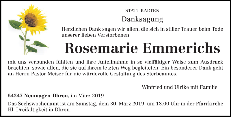  Traueranzeige für Rosemarie Emmerichs vom 27.03.2019 aus trierischer_volksfreund