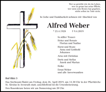 Traueranzeige von Alfred Weber von trierischer_volksfreund