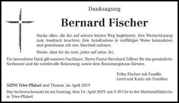 Traueranzeige von Bernard Fischer von trierischer_volksfreund