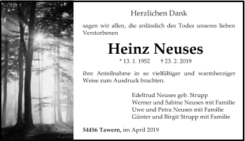 Traueranzeige von Heinz Neuses von trierischer_volksfreund