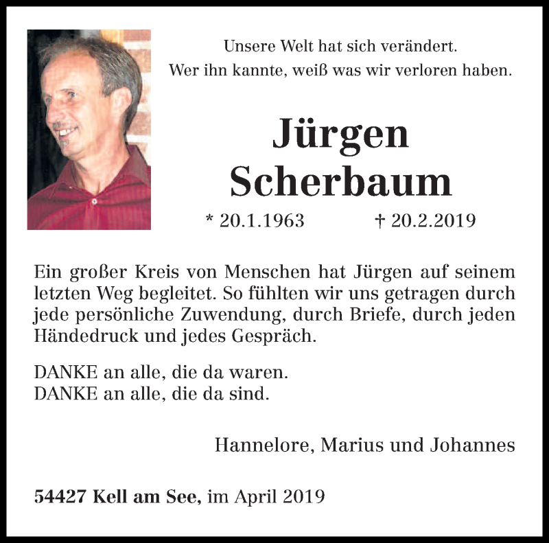  Traueranzeige für Jürgen Scherbaum vom 13.04.2019 aus trierischer_volksfreund