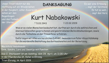 Traueranzeige von Kurt Nabakowski von trierischer_volksfreund